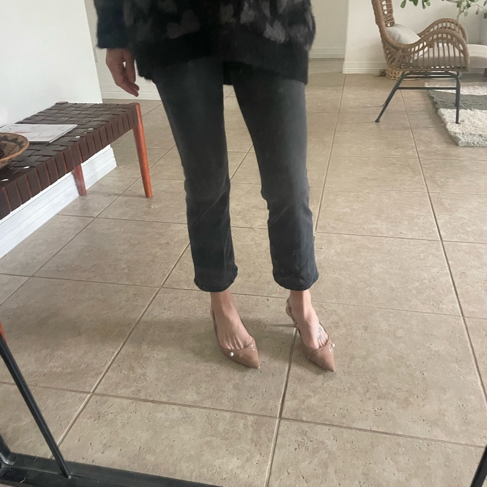 MOTHER Dark Grey Cropped Straight-Leg Jeans